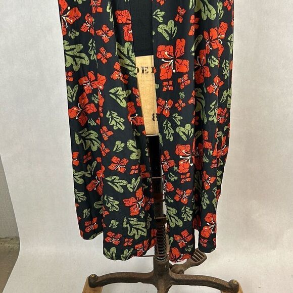 NEW Floral Kimono Long Vest Sleeveless Black Red Flowers Green Leaves Sz M Joy - Picture 3 of 7